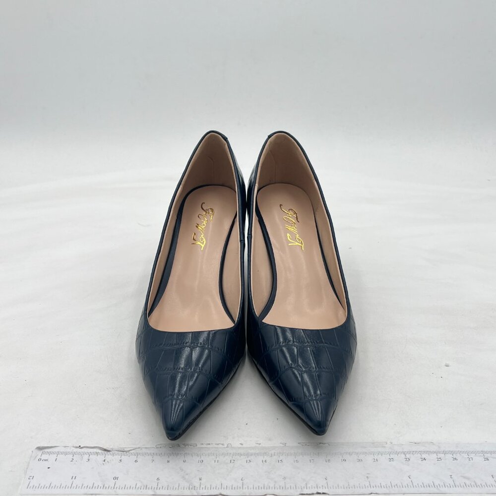 Fowt Black Solid Croc-Embossed Pointed Toe Thin M… - image 3
